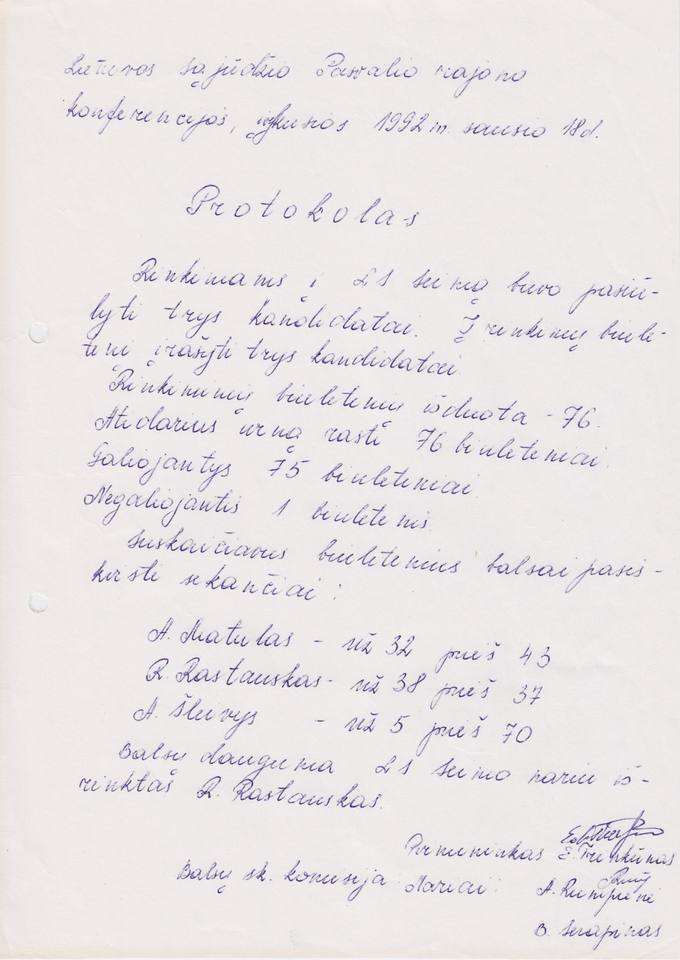 Lietuvos Sajūdžio Pasvalio rajono konferencijos, įvykusios 1992 m. sausio 18 d., PROTOKOLAS